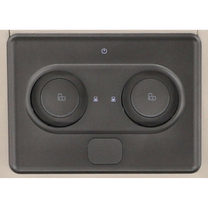 Recliner control panel with two circular controls, center button, and power icon