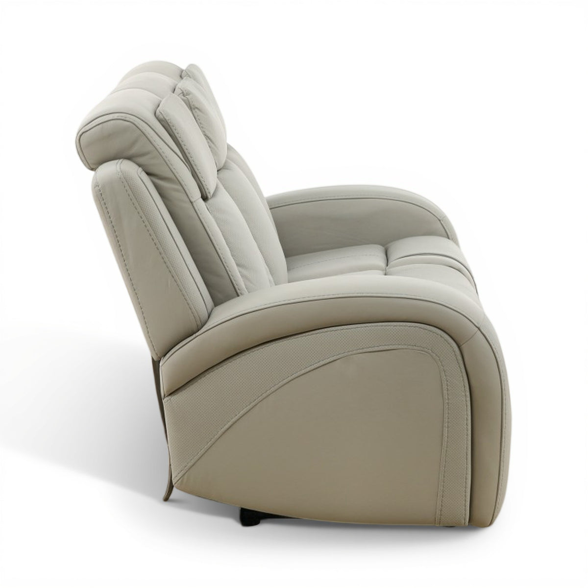 Light beige leather power recliner sofa arm with cushioned headrest
