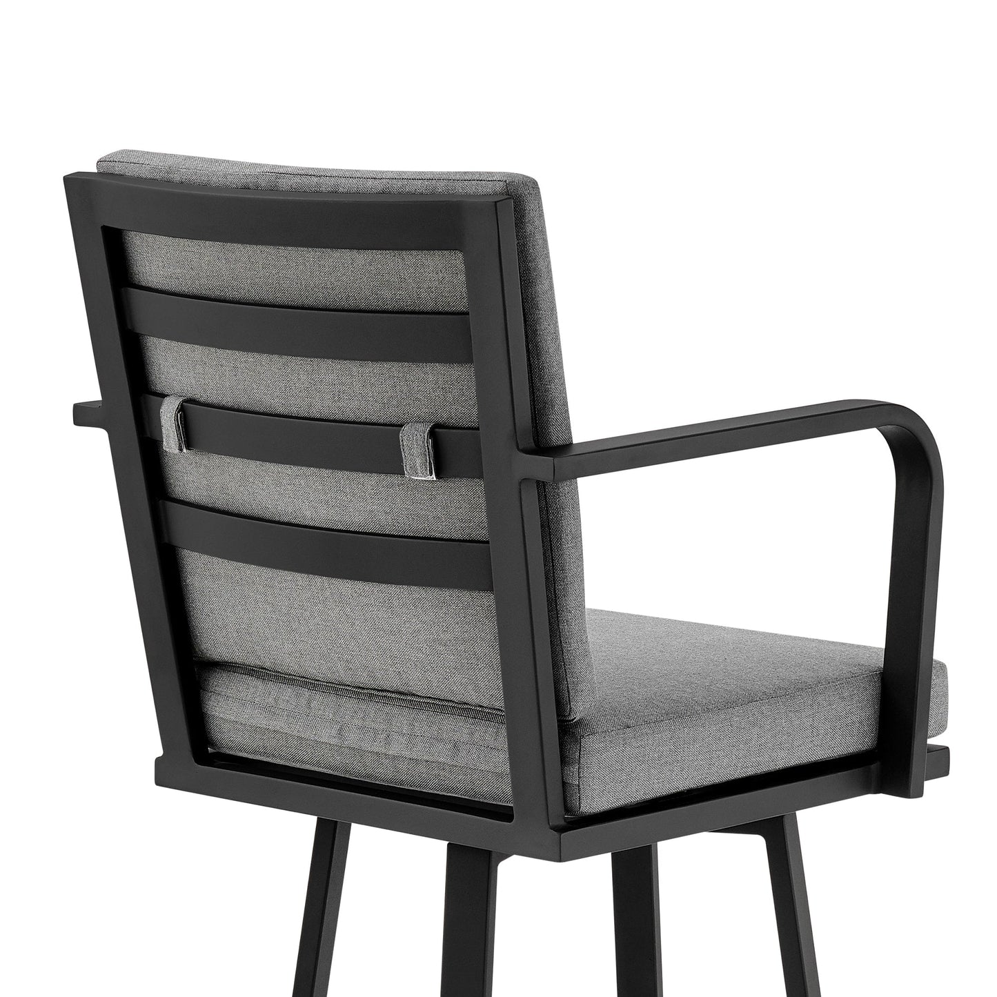 Don 30" Outdoor Patio Swivel Bar Stool in Black Aluminum with Grey Cushions