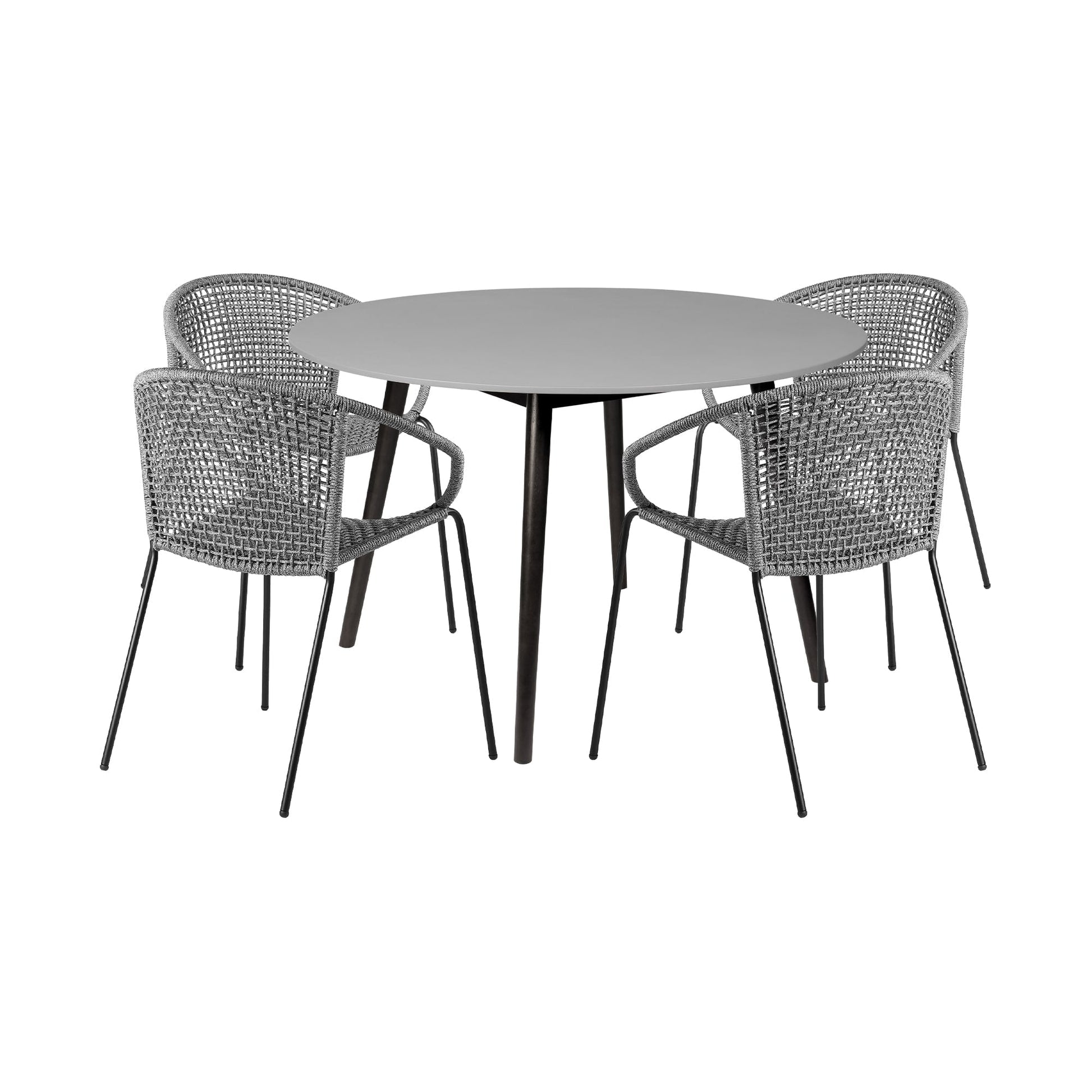 Sydney and Snack 5 Piece Outdoor Patio Dining Set in Gray Rope with Black Eucalyptus Wood