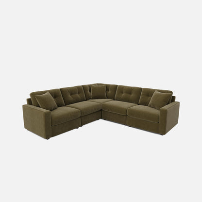 Olive green sectional sofa with chaise corner, button-tufted back and seat cushions