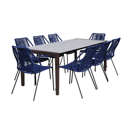 Fineline and Clip Indoor Outdoor 9 Piece Dining Set in Dark Eucalyptus Wood