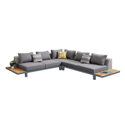 Polo 4 piece Outdoor Sectional Set with Dark Gray Cushions and Modern Accent Pillows