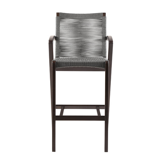 Nabila Outdoor Dark Eucalyptus Wood And Gray Rope Counter And Bar Height Stool