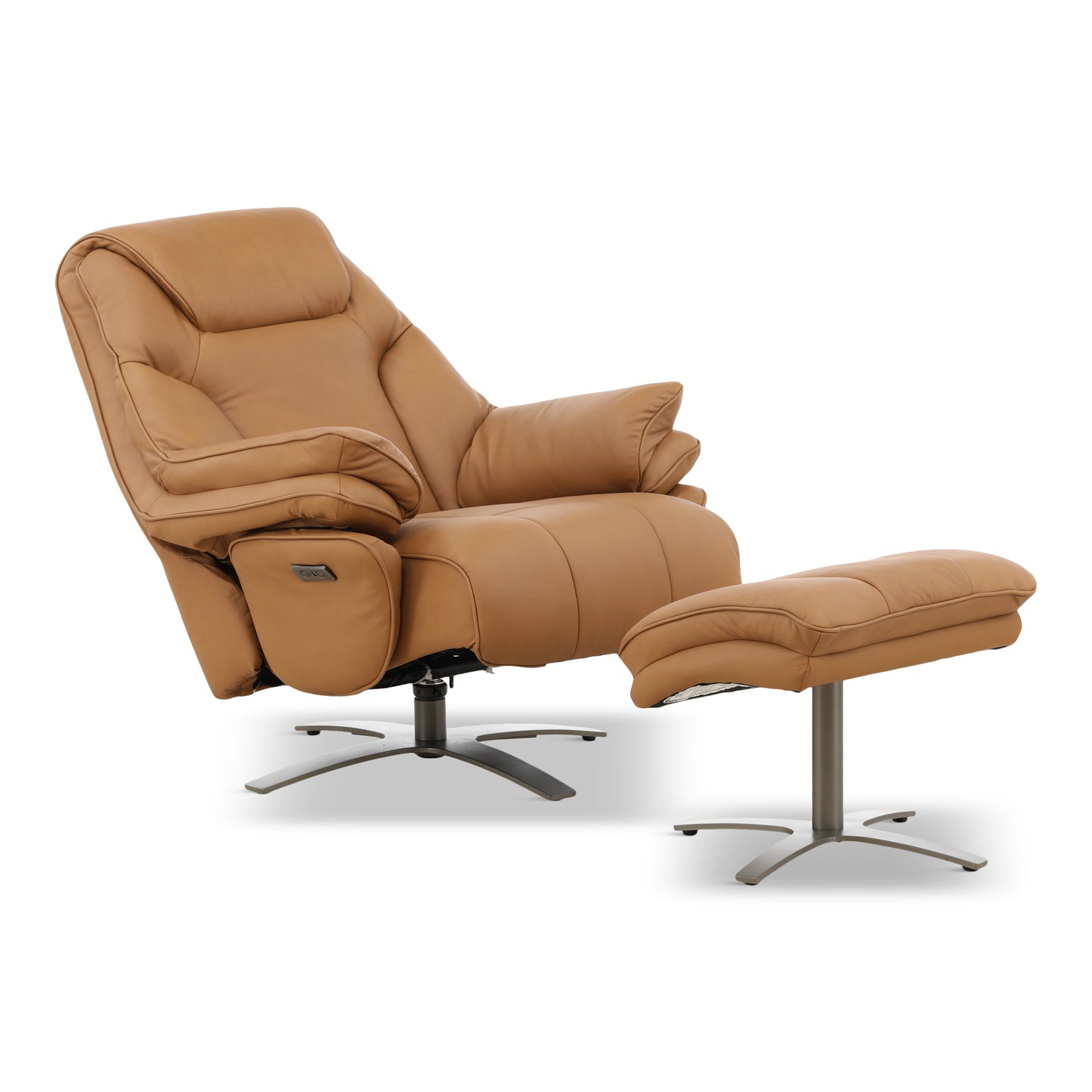 Cayman Leather Power Swivel Chair with Ottoman
