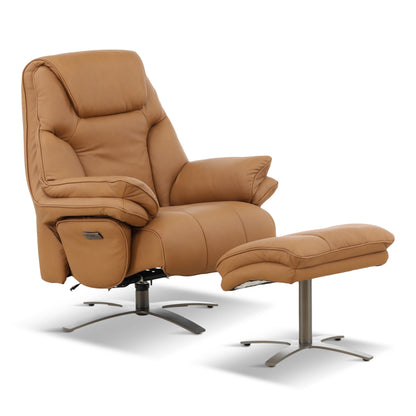 Cayman Leather Power Swivel Chair with Ottoman