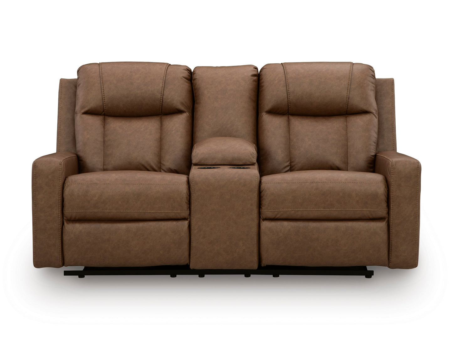 Mackmenville Double Reclining Console Loveseat Caramel