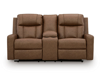 Mackmenville Double Reclining Console Loveseat Caramel