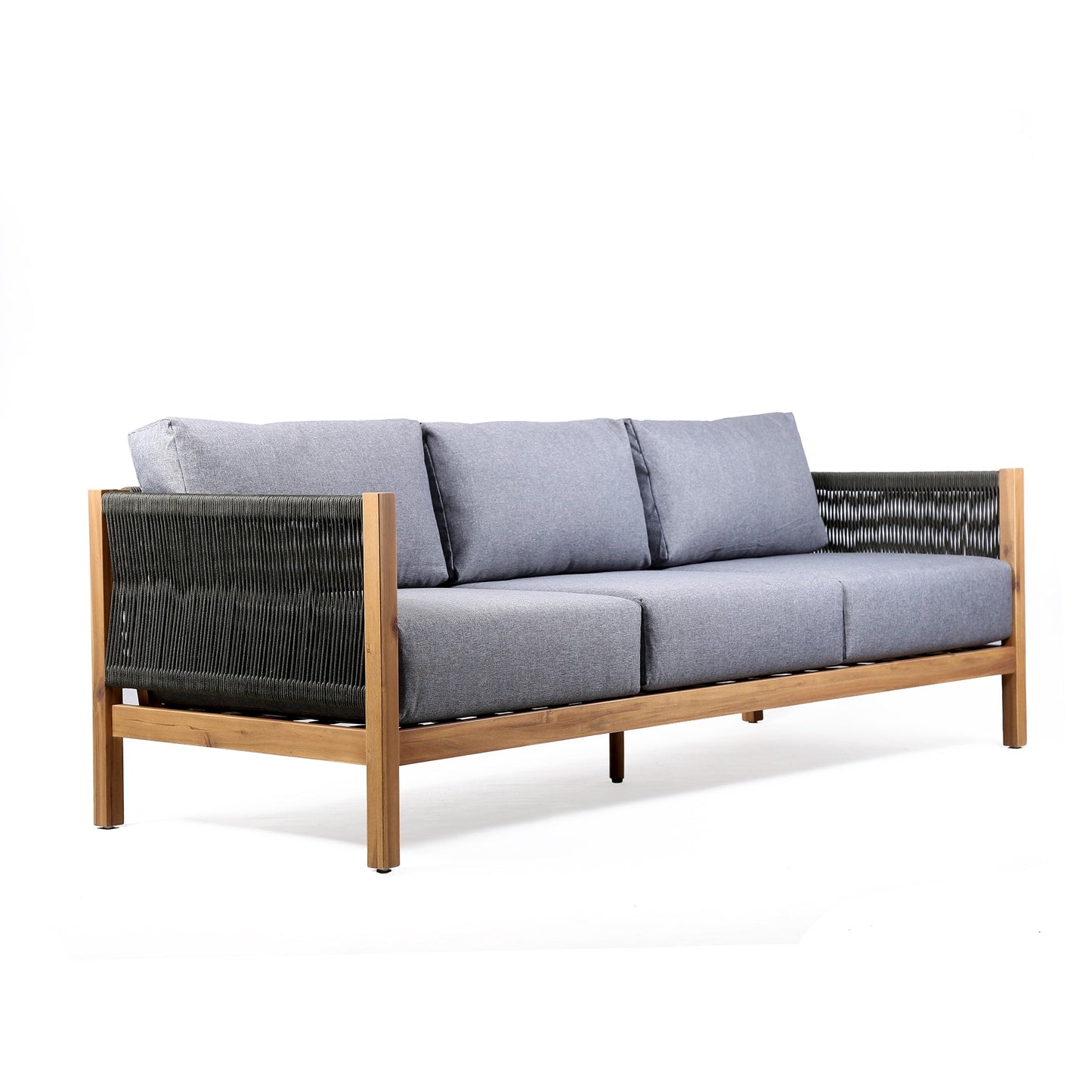 Sienna 4 Piece Acacia Wood Outdoor Sofa Seating Set with Teak Finish and Gray Cushions