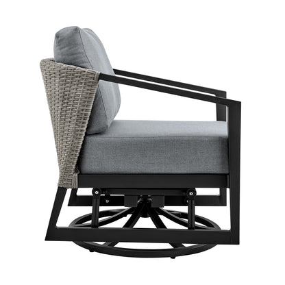 Aileen Outdoor Patio Swivel Lounge Chair in Aluminum with Gray Cushions