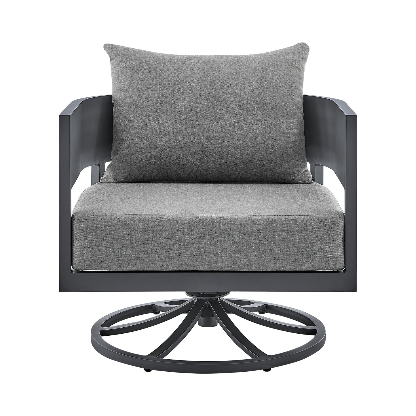 Argiope Outdoor Patio Swivel Rocking Chair in Gray Aluminum with Cushions