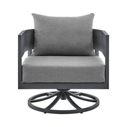 Argiope Outdoor Patio Swivel Rocking Chair in Gray Aluminum with Cushions