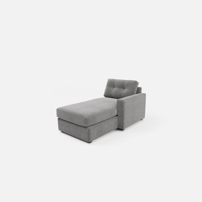Gray modular chaise with one backrest pillow and extended chaise seat