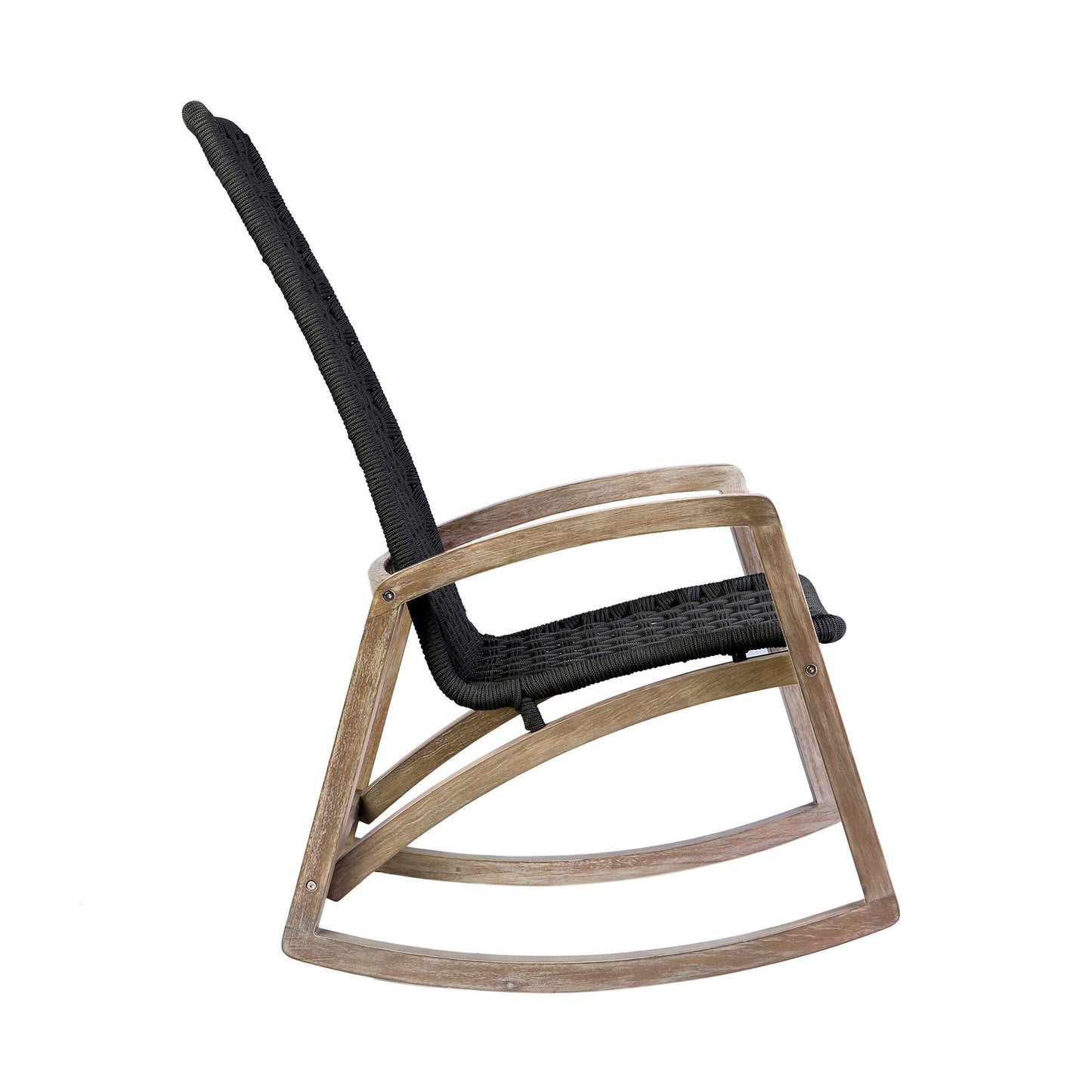 Sequoia Outdoor Patio Rocking Chair in Light Eucalyptus Wood and Charcoal Rope