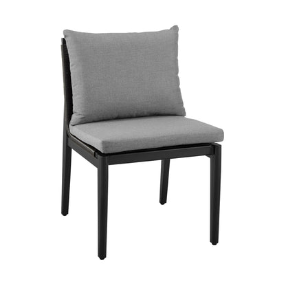 Grand Outdoor Patio Dining Chairs in Aluminum with Gray Cushions (Set of 2)