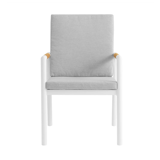 Royal White Aluminum and Teak Outdoor Dining Chair with Light Gray Fabric (Set of 2)