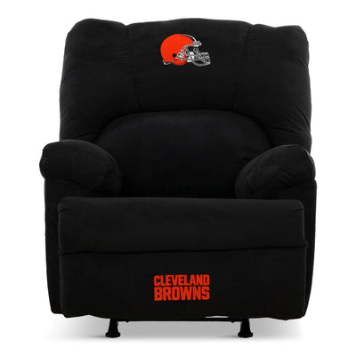 Black recliner chair with Cleveland Browns logo on front center panel