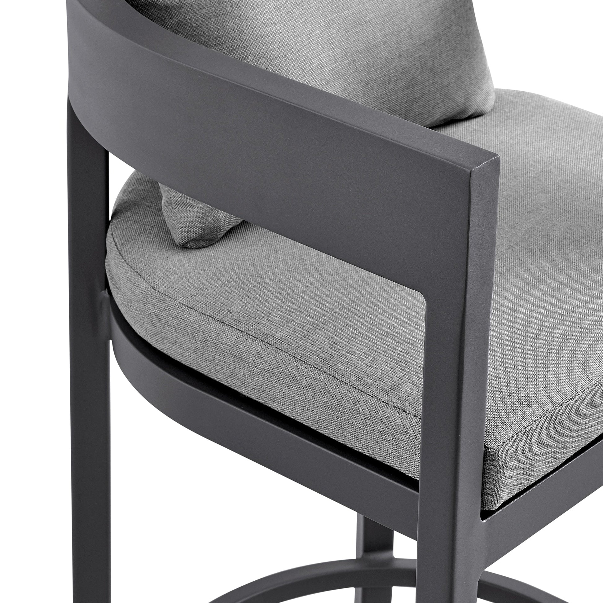 Argiope Outdoor Patio Bar Stool in Aluminum with Gray Cushions