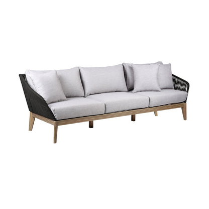 Athos Indoor Outdoor 3 Seater Sofa in Light Eucalyptus Wood with Charc