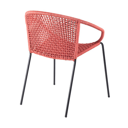 Snack Indoor Outdoor Stackable Steel Dining Chair with Brick Red Rope 