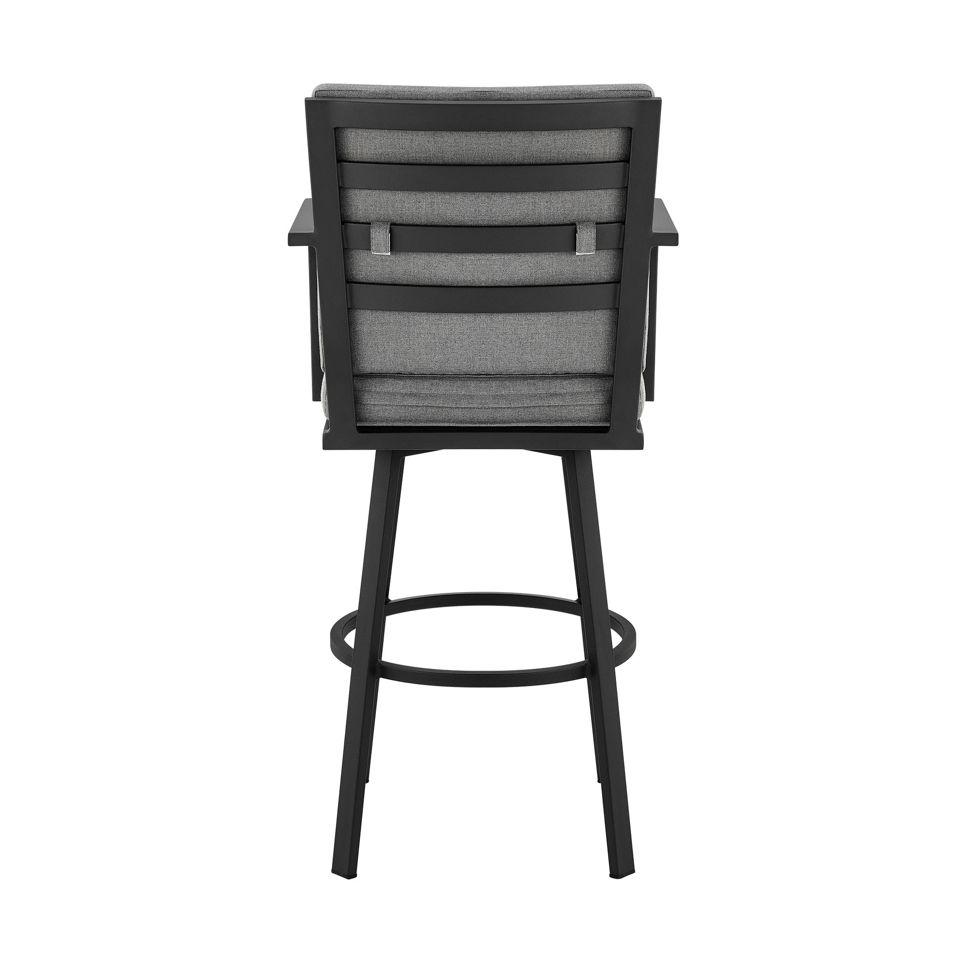 Don 30" Outdoor Patio Swivel Bar Stool in Black Aluminum with Grey Cushions