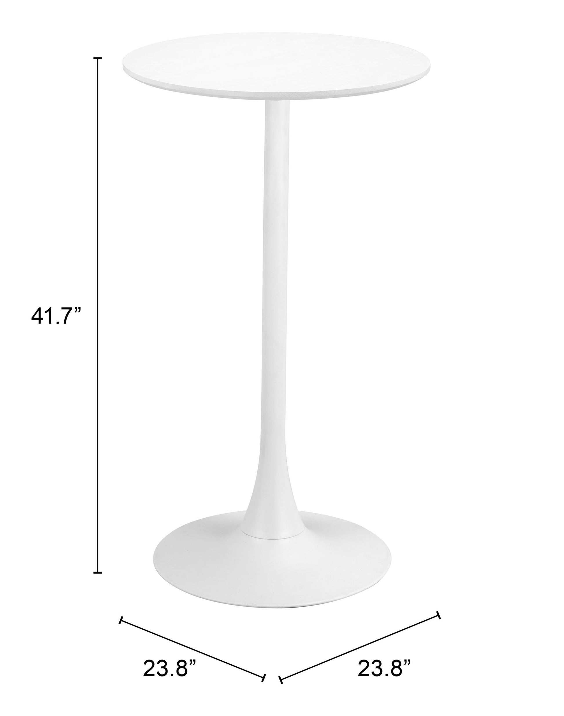 White bar table, 41.7 in tall; 23.8 in top width