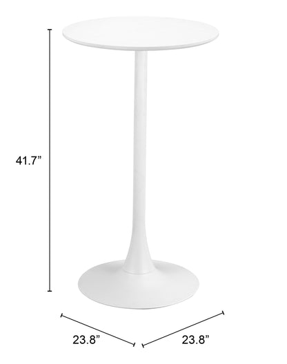 White bar table, 41.7 in tall; 23.8 in top width