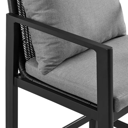 Grand Outdoor Patio Bar Stool in Aluminum with Gray Cushions