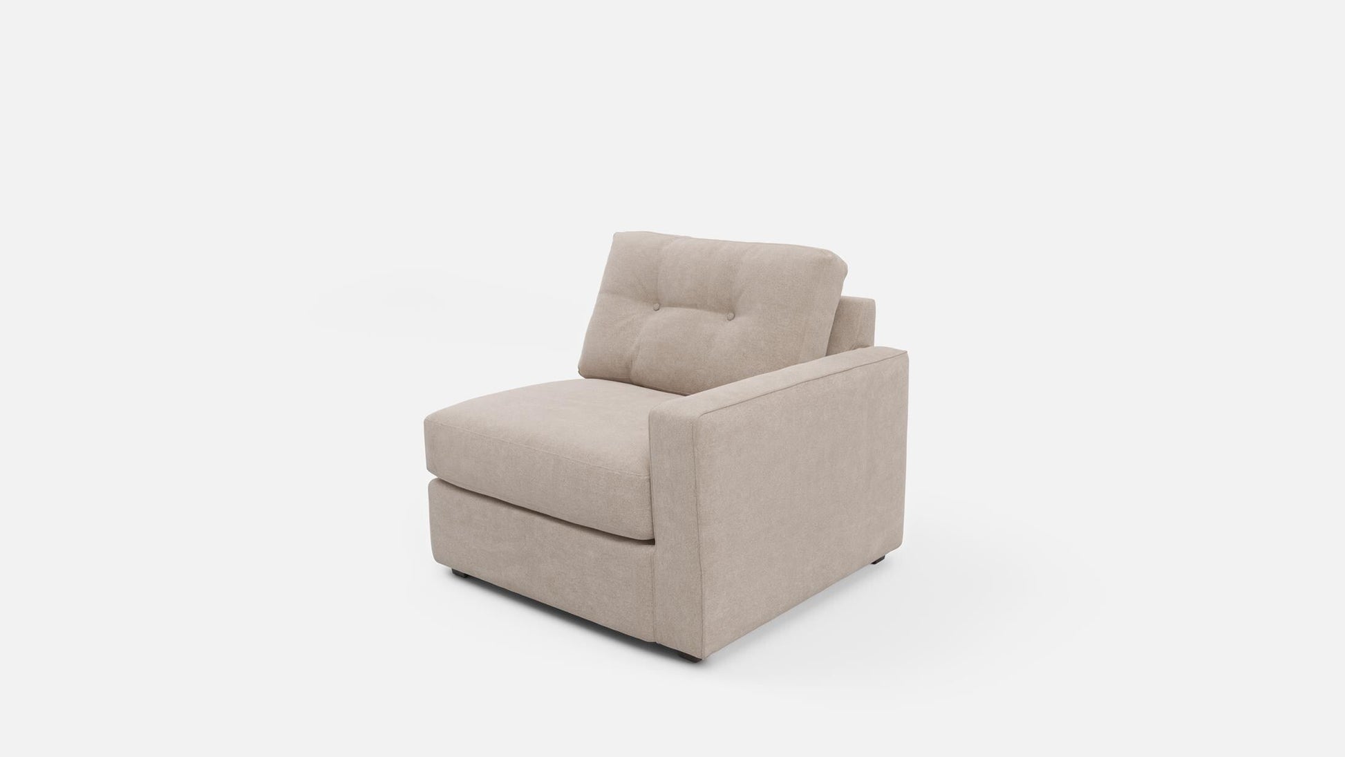 Beige upholstered modular chair with square arms and tall back cushion
