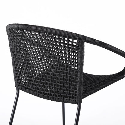 Snack Indoor Outdoor Stackable Steel Dining Chair with Black Rope (Set