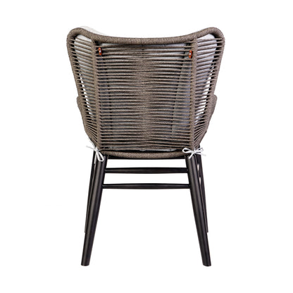 Fanny Outdoor Patio Dining Chair in Dark Eucalyptus Wood and Truffle Rope