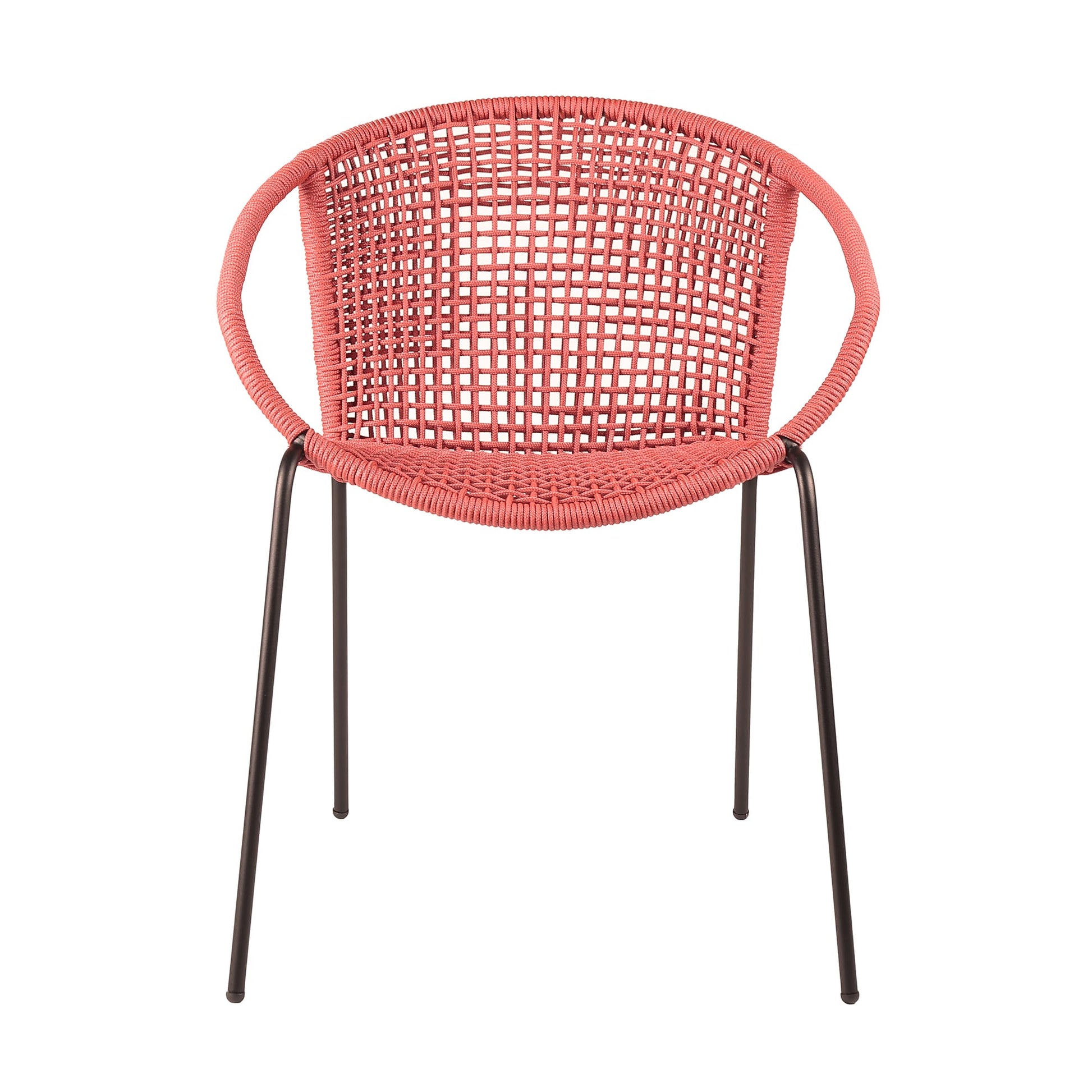 Snack Indoor Outdoor Stackable Steel Dining Chair with Brick Red Rope 