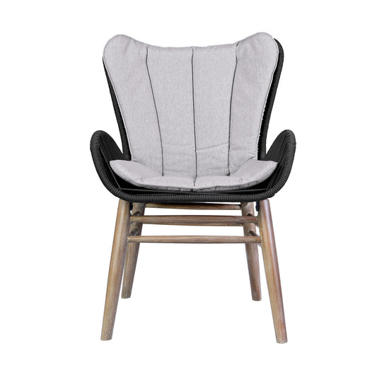 Fanny Outdoor Patio Dining Chair in Light Eucalyptus Wood and Charcoal Rope