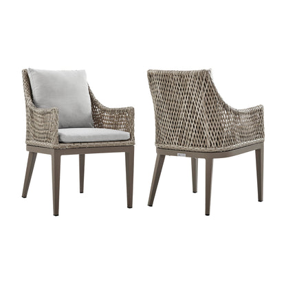 Silvana Outdoor Wicker and Aluminum Gray Dining Chair with Beige Cushions (Set of 2)