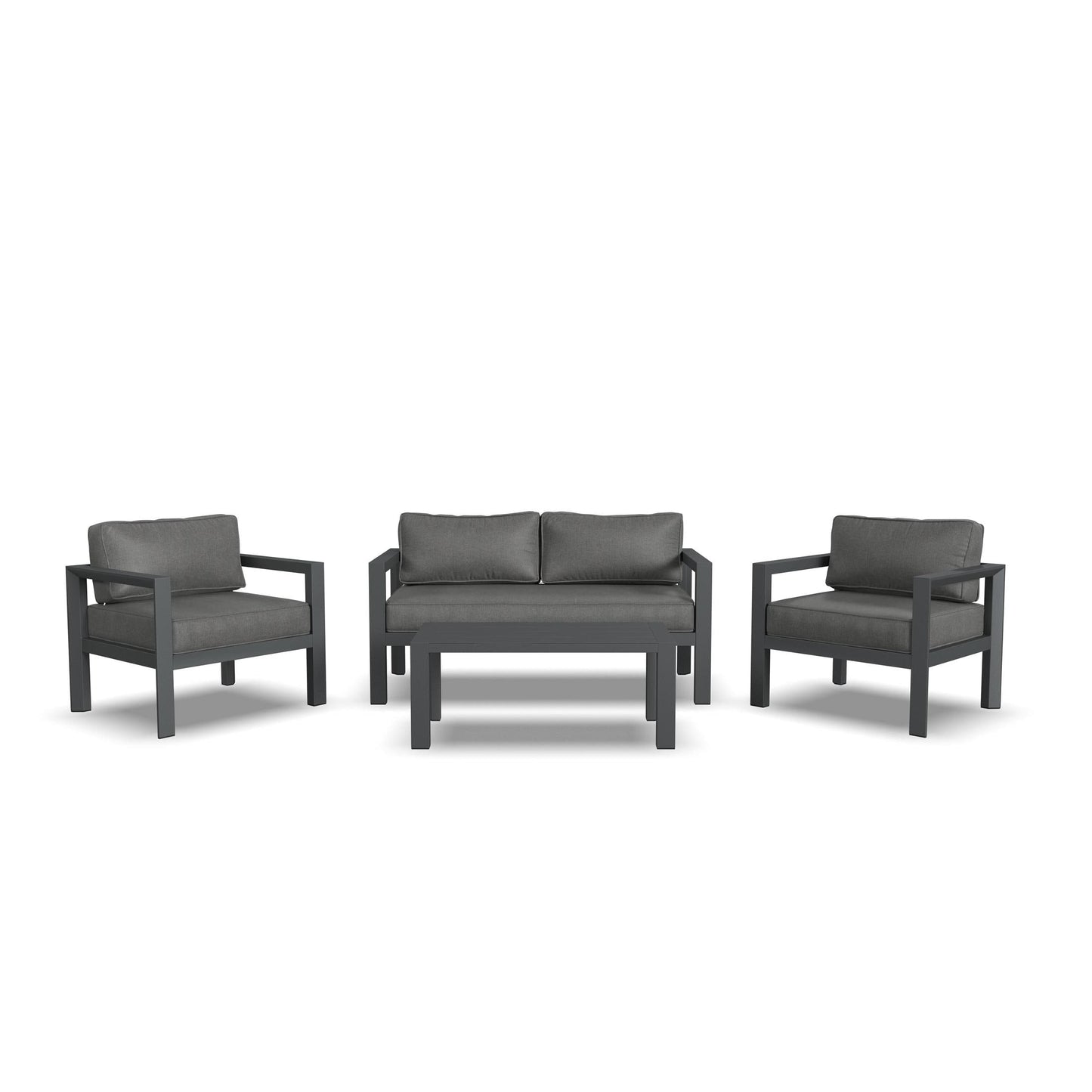 Grayton Outdoor Aluminum Loveseat with Lounge Chairs and Coffee Table