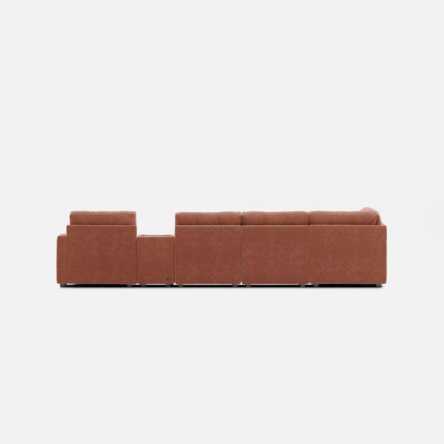 Terracotta sectional sofa with tufted back and wide chaise end