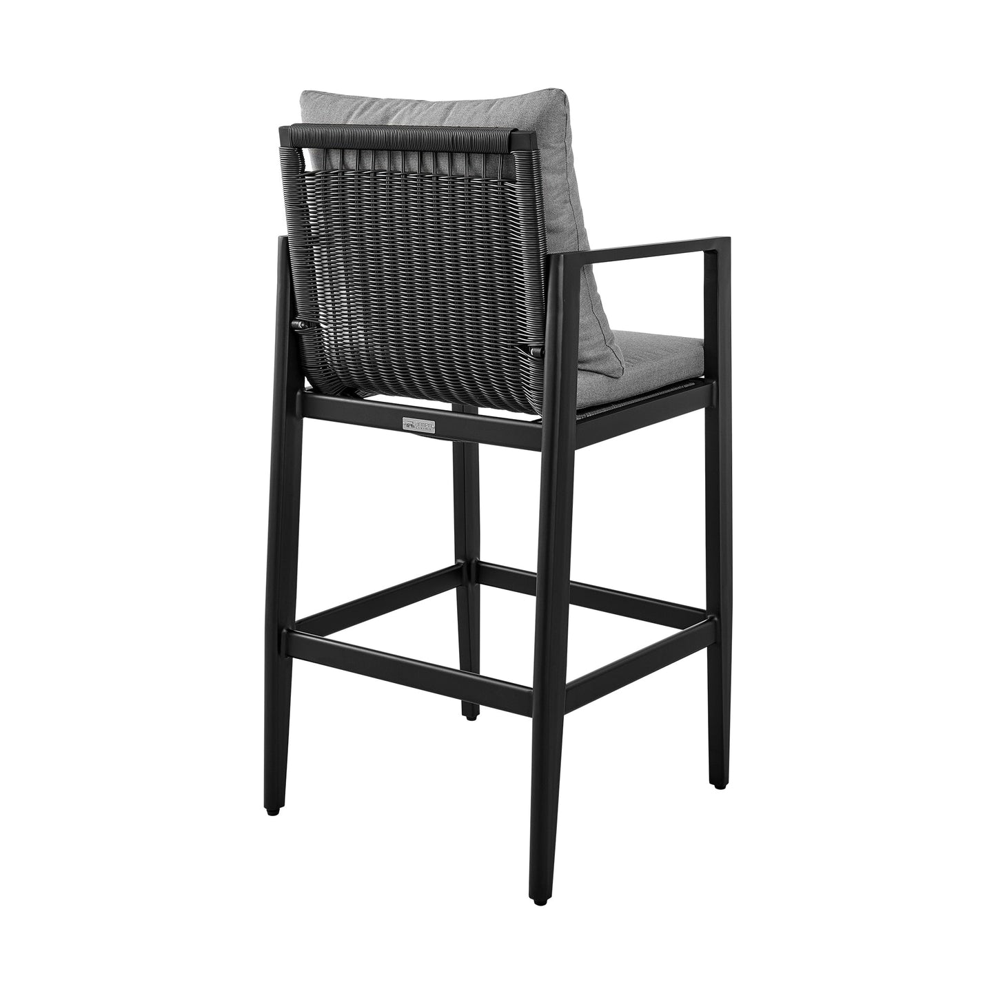 Grand Outdoor Patio Counter Height Bar Stool in Aluminum with Gray Cushions