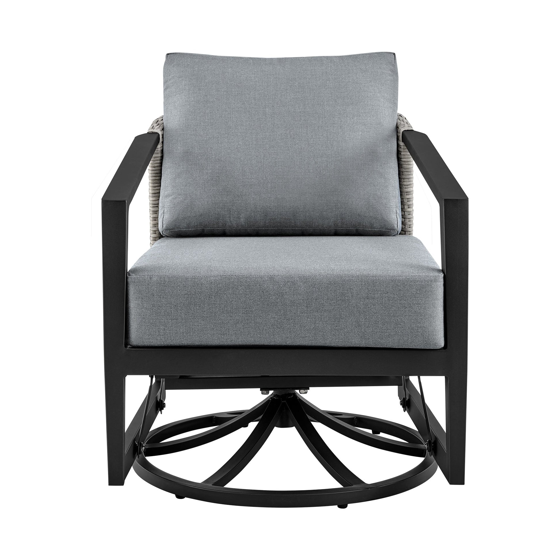 Aileen Outdoor Patio Swivel Lounge Chair in Aluminum with Gray Cushions