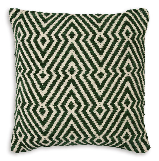 Green and white geometric diamond patterned square pillow