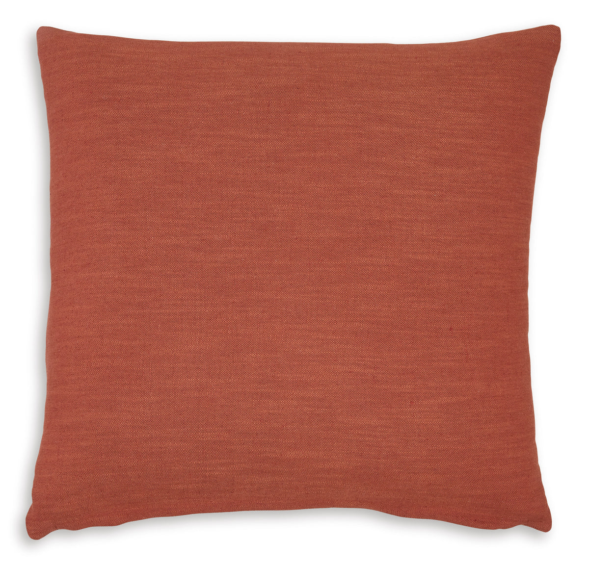 Rust square throw pillow with textured woven fabric and knife-edge seams