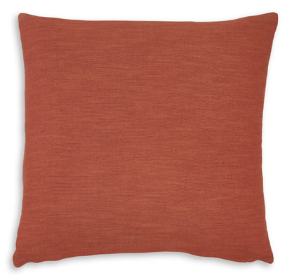 Rust square throw pillow with textured woven fabric and knife-edge seams