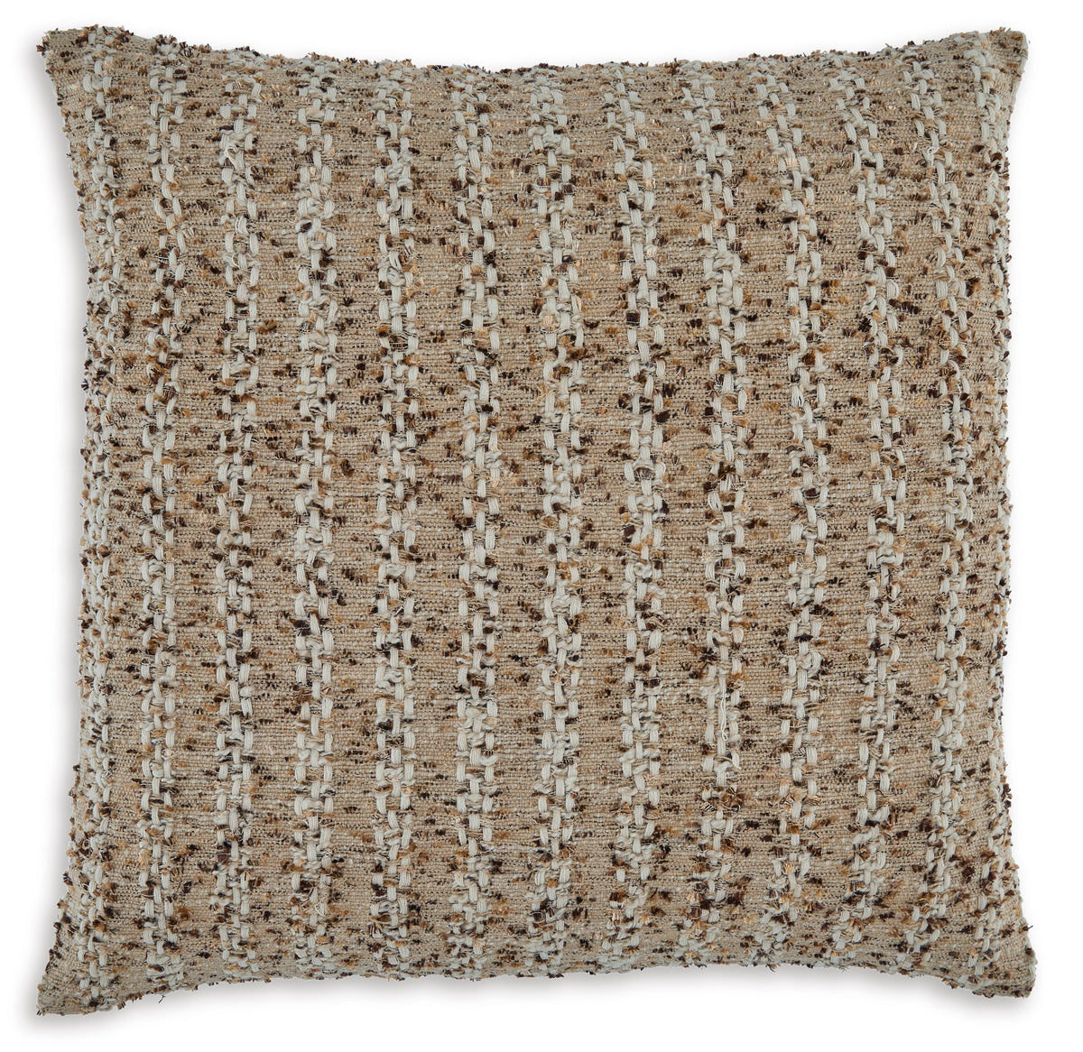 Brown-and-cream woven decorative pillow with dense textured pattern