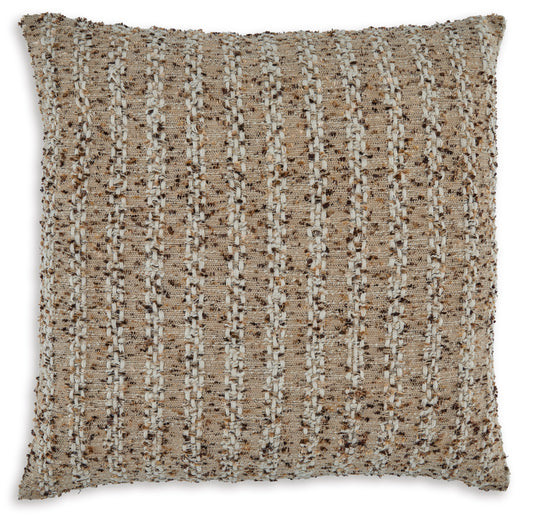 Brown-and-cream woven decorative pillow with dense textured pattern