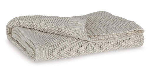 Folded sand knit throw blanket with ribbed texture