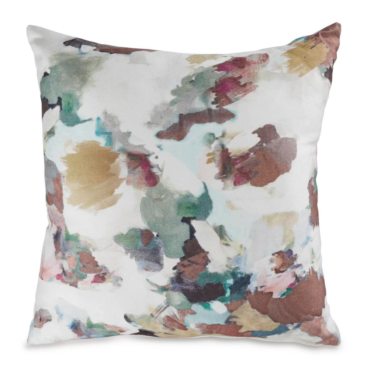 Square throw pillow with multicolor abstract watercolor pattern