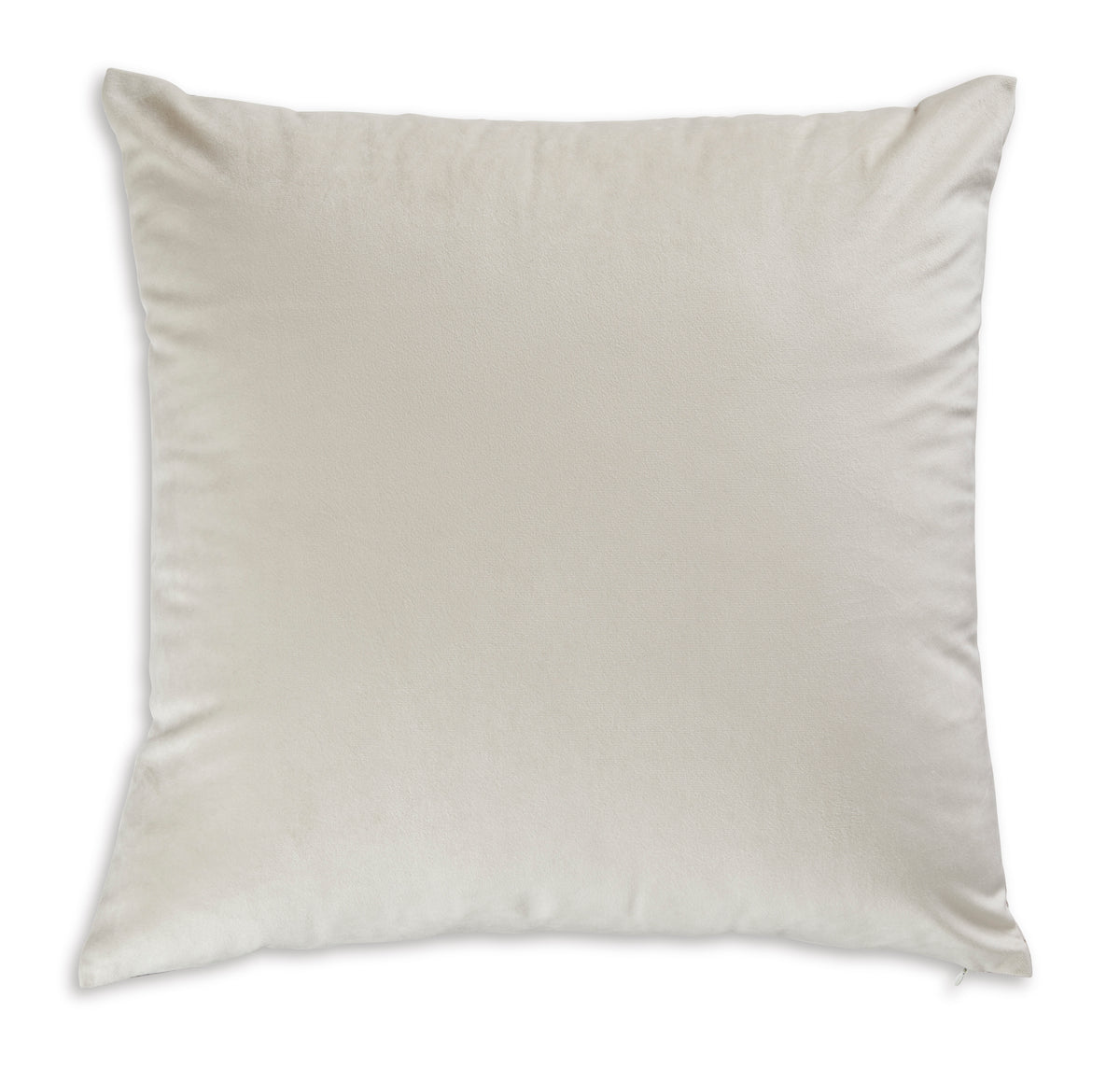 Light beige square throw pillow with smooth fabric and stitched edges