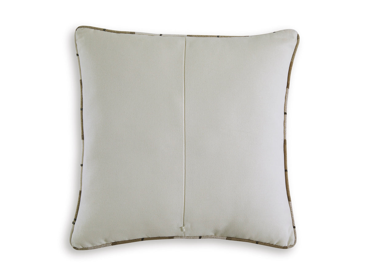 Square decorative pillow cover with off-white fabric and thin dark piping