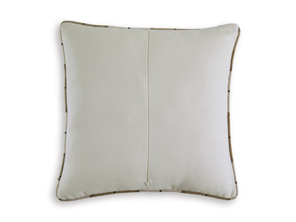 Square decorative pillow cover with off-white fabric and thin dark piping