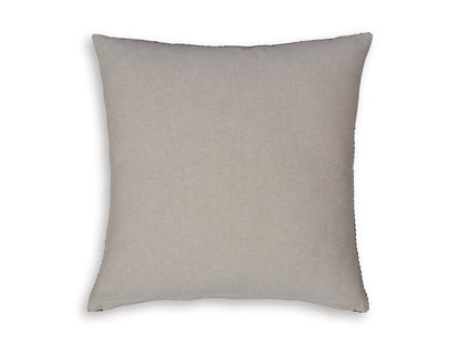 Solid square decorative pillow in light gray with stitched edges