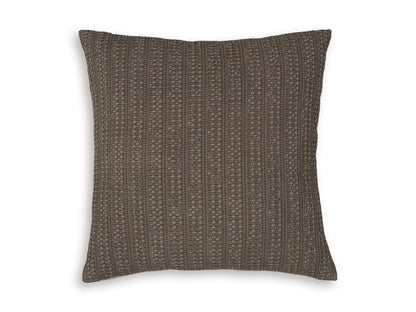 Textured square decorative pillow in dark taupe with vertical stitched pattern